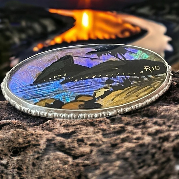 🦋RARE🦋Iridescent🦋Butterfly🦋Wing🦋Sterling Silver “Rio” Brooch - Picture 1 of 6